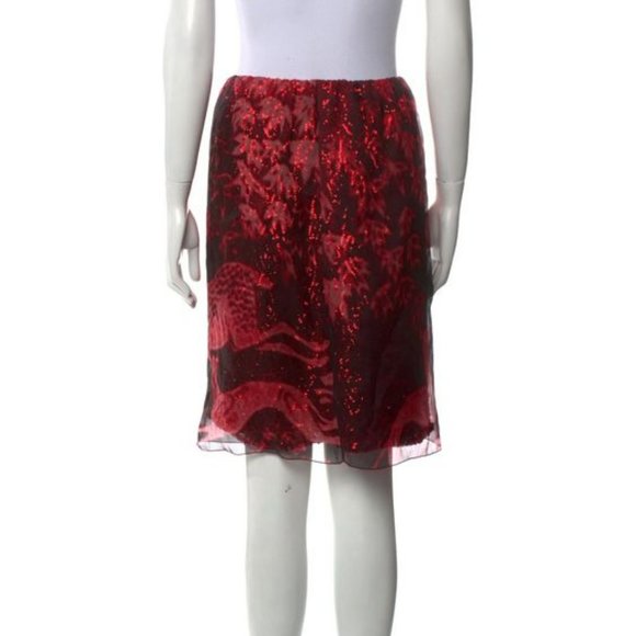 Lanvin silk deer runway skirt, red sequin, S - Picture 2 of 6